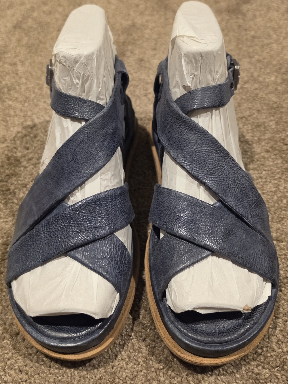 A.S.98 Navy Leather Crisscross Sandals